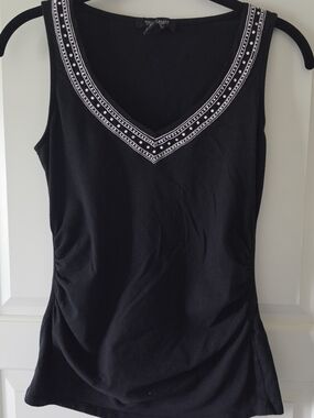 Black Embellished V-Neck Sleeveless Top by WHBM